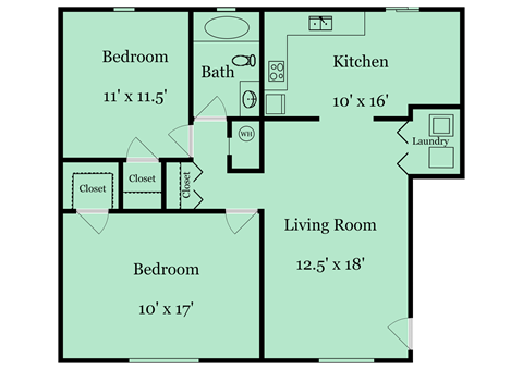 2 bed 1 bath floor plan A 2 bed 1 bath floor plan Aat Broadway at East Atlanta, Atlanta, 30316